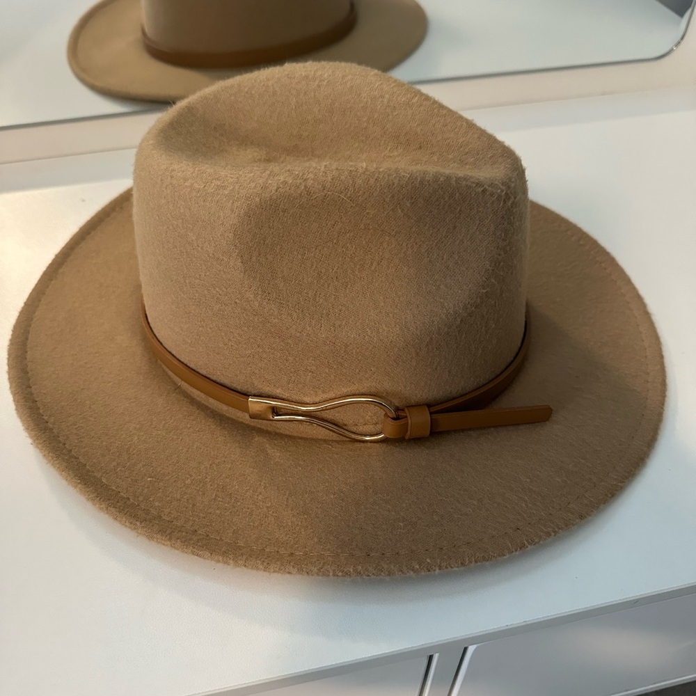 Tan Fedora Hat with Gold Accent